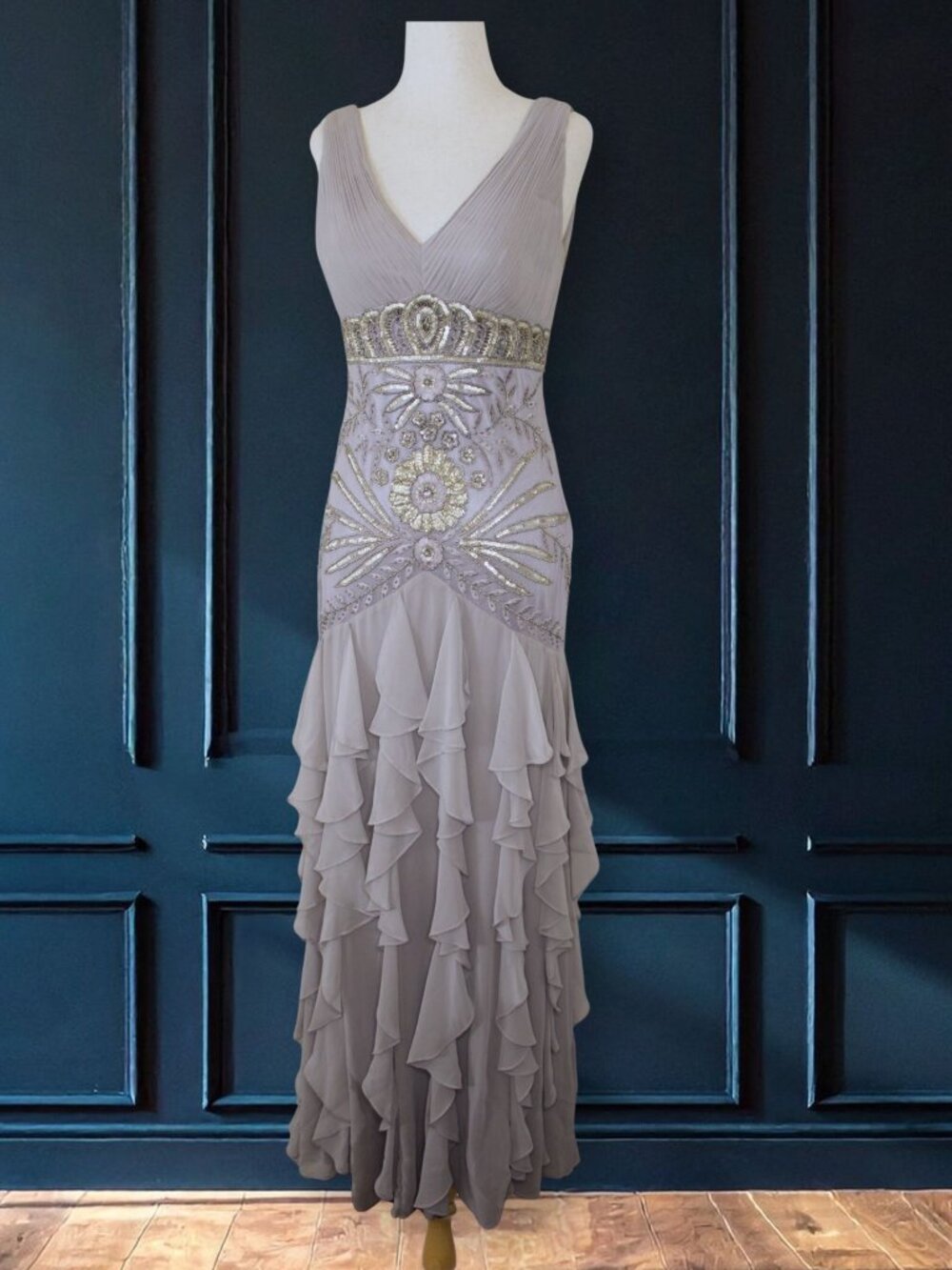 Sue Wong Nocturne Vintage 1920s Art Deco Style Beaded Maxi Gown Size 4